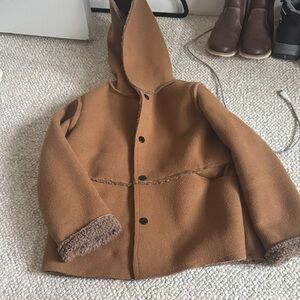 SHEIN Tan Kids Hooded Pea Coat